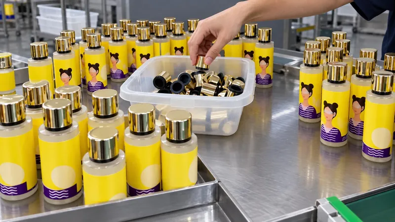 Caps being fitted to labelled bottles