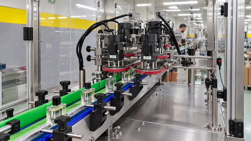 Automatic capping unit for glass perfume bottles